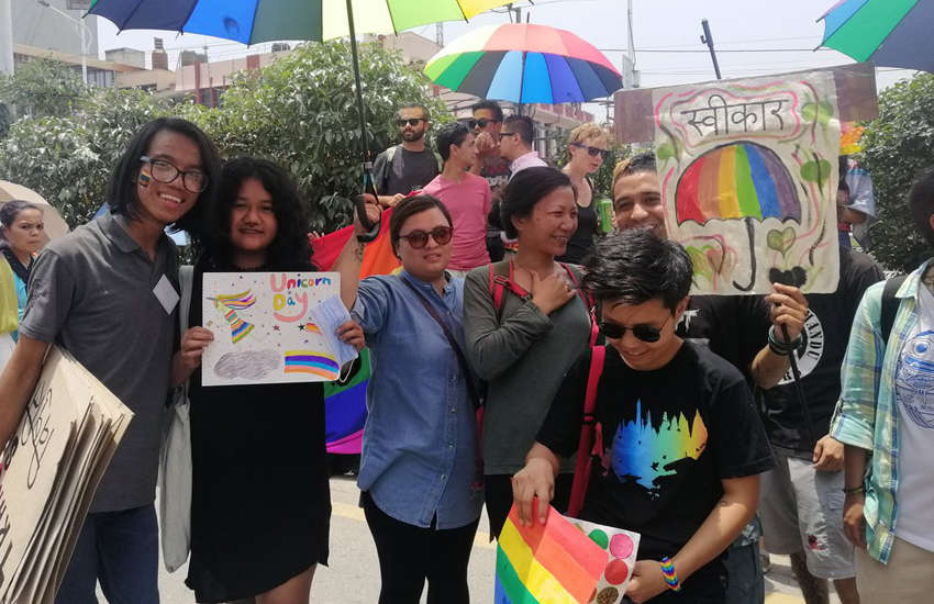 Attendees of the first pride parade in the capital of Nepal Kathmandu (Photo Queer Youth Group)