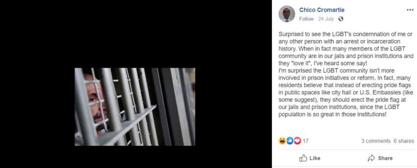 Chico Cromartie Facebook post 