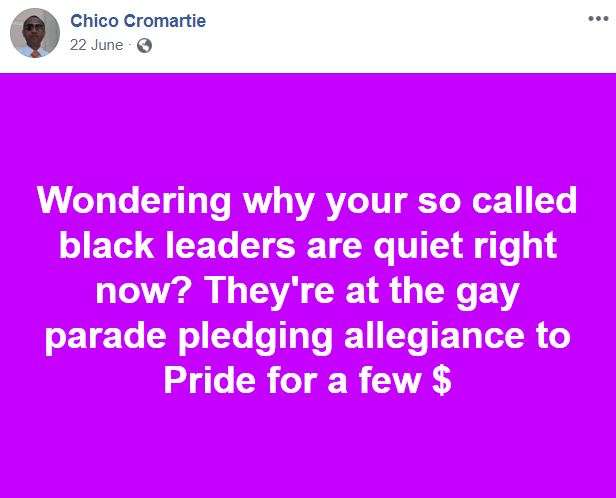 Chico Cromartie posted about black leaders who attended Pride